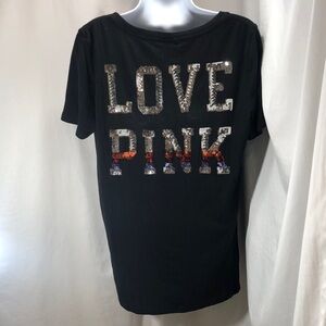 Glitzy Victoria’s Secret Black V-Neck Embellished T-Shirt, Size Medium